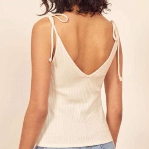 Reformation Amelia Ribbed Knit Tied Tank Top Off White size Small - Picture 3 of 8